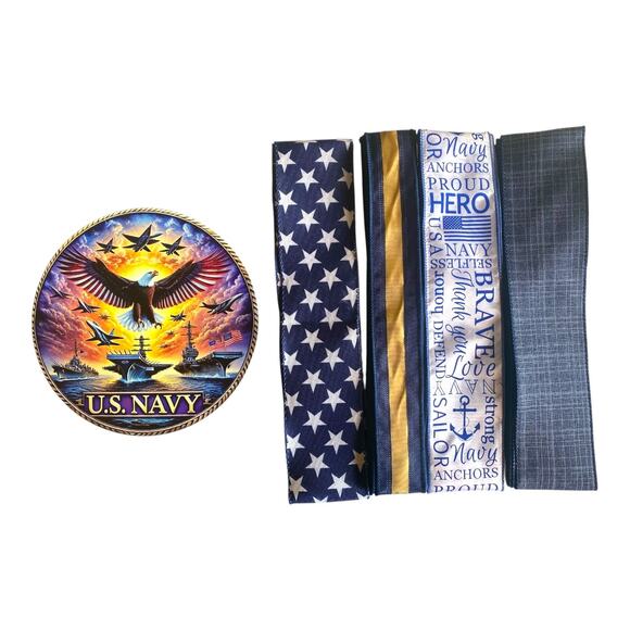 U.S. Navy Ribbon & Sign Bundle | Patriotic Wreath Kit | DIY Military Craft Decor - Picture 4 of 4